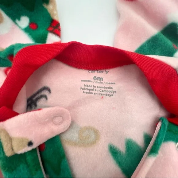 NWT 🥀 6 Month Baby Pink Christmas Onesie Sleeper - Picture 6 of 7